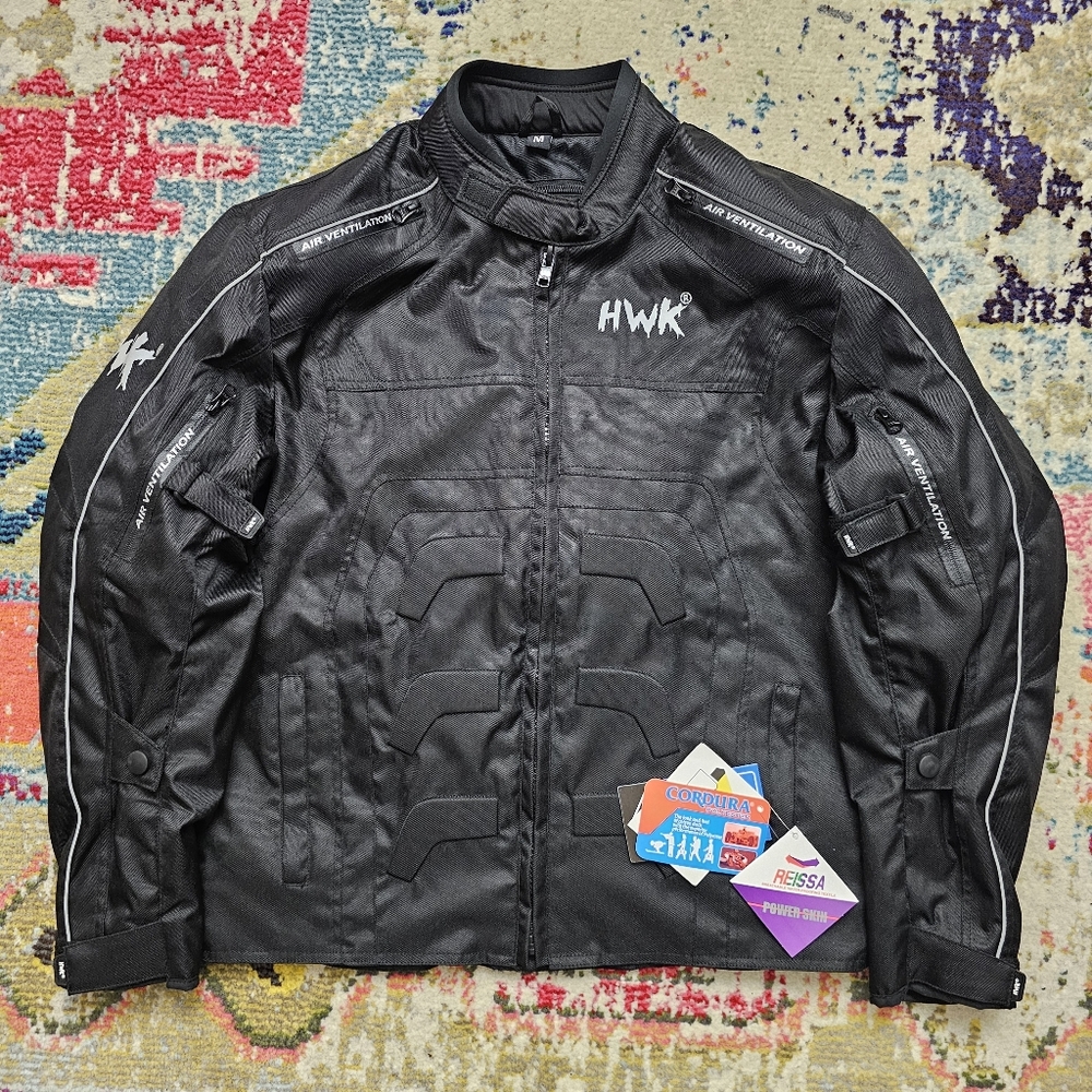 NWT HWK Motorcycle Jacket Mens Medium Full Zip Padded Reissa Power Skin Cordura